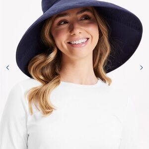 Solbari Women's Ultimate Wide Brim Sun Hat UPF50+.  Navy L/XL.  100% Cotton.
